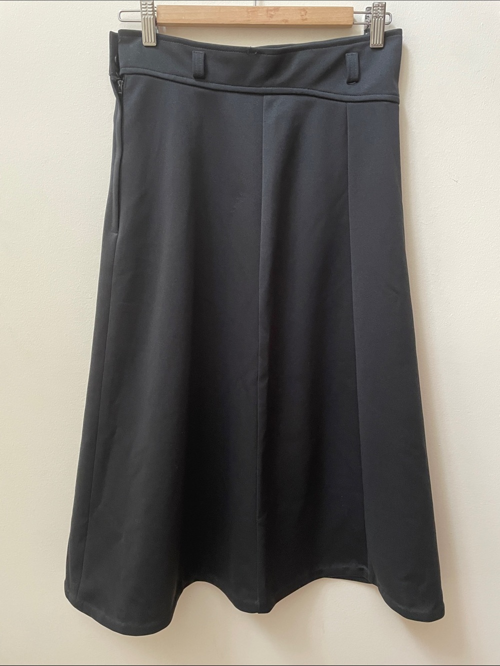 Vintage Black A-Line Paneled Midi Skirt